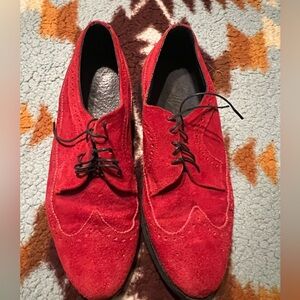 Men’s Red Suede Brogue Derby Shoes – Made in England – Size 8.5